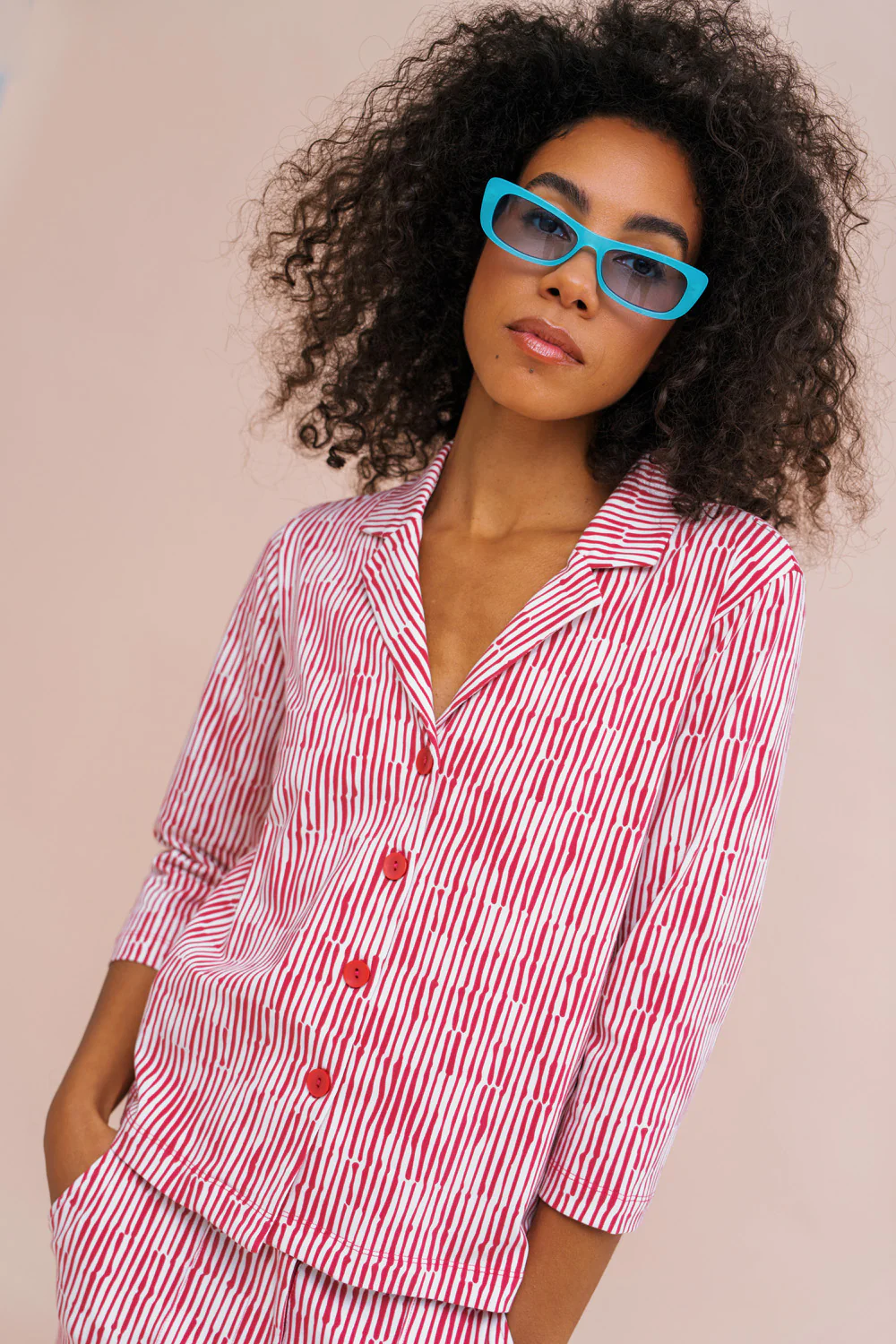 Jersey blouse met driekwart mouwen en reverskraag - Image 3