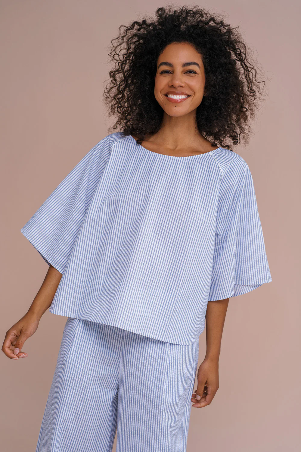 Wijde seersucker top